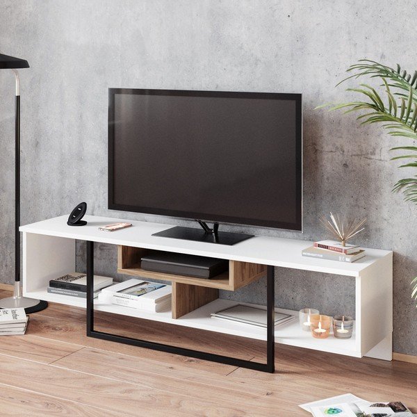 Bílý TV stolek v dekoru dubu 149x40 cm Asal – Kalune Design-image-1
