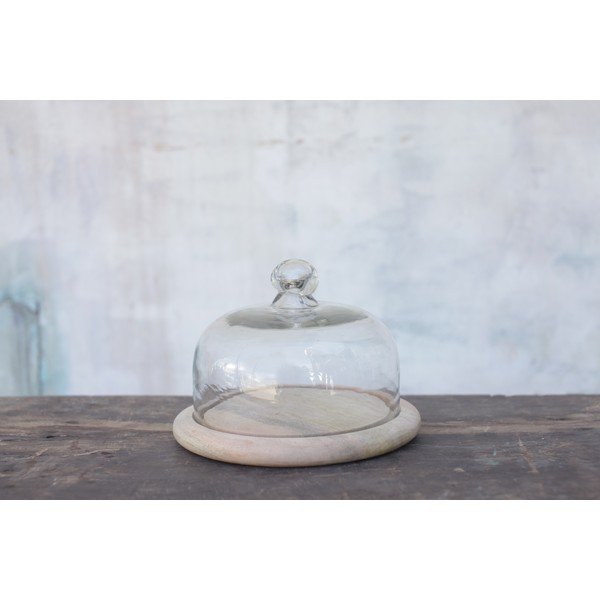 Podnos z mangového dřeva se skleněným poklopem Nkuku Bell Dome-image-1