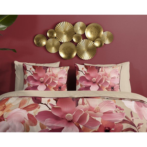 Růžové/béžové povlečení na jednolůžko/prodloužené z bavlněného saténu 140x220 cm Chaja – Descanso-image-2