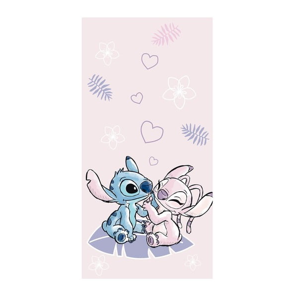 Růžová bavlněná dětská osuška 70x140 cm Lilo and Stitch "Pink" – Jerry Fabrics