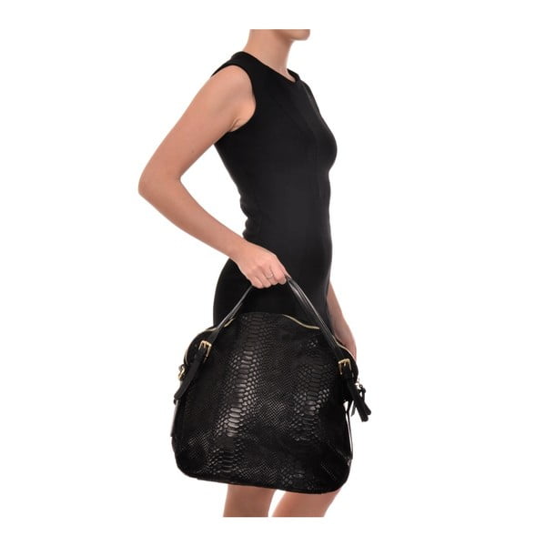 Černá kožená kabelka Carla Ferreri Hobo-image-3