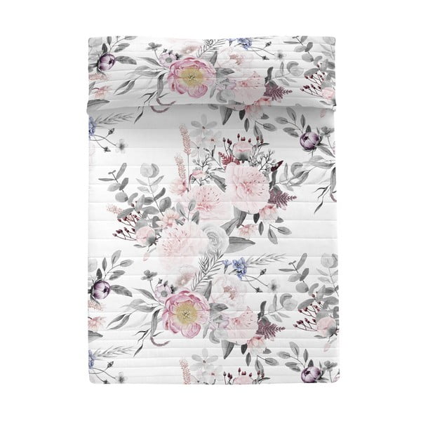 Bílo-růžový bavlněný prošívaný přehoz 240x260 cm Delicate bouquet – Happy Friday