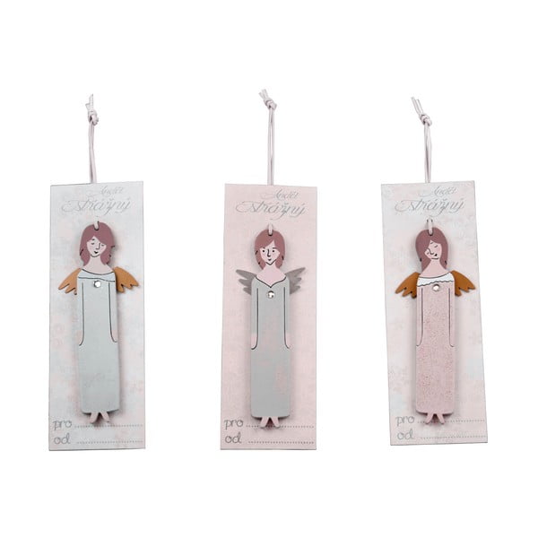 Sada 3 vánočních dřevěných andělíčků s papírovými dárkovými kartičkami Ego dekor