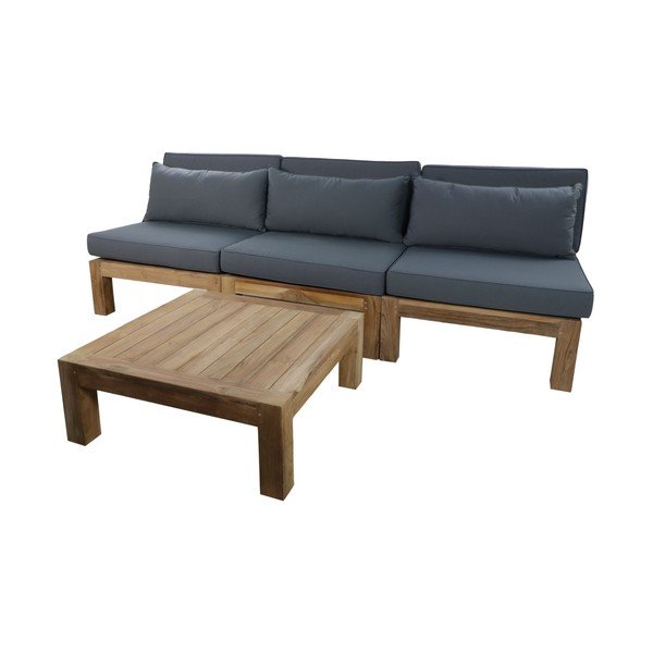 Šedý zahradní lounge set z teakového dřeva pro 3 osoby Aruba - HSM collection
