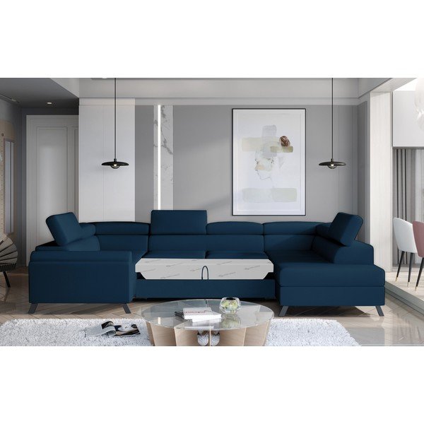 Modrá sametová rozkládací/s úložným prostorem rohová pohovka (pravý roh/do "U") Escada – ELTAP-image-2