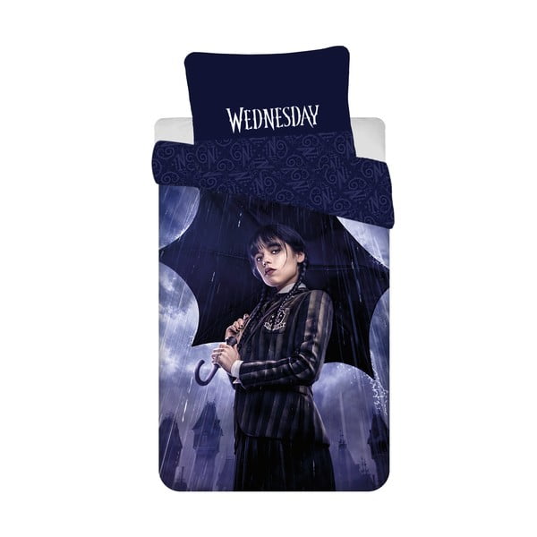 Tmavě modré bavlněné dětské povlečení na jednolůžko 140x200 cm Wednesday "Rain" – Jerry Fabrics