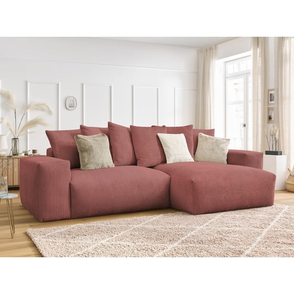 Růžová manšestrová rozkládací/s úložným prostorem rohová pohovka Voltaire – Bobochic Paris-image-4