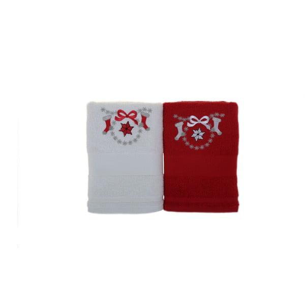 Sada 2 ručníků Corap Red&White, 50 x 100 cm