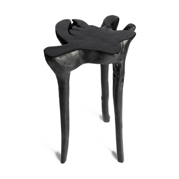 Černý příruční stolek z teakového dřeva Simla Jungle, ⌀ 30 cm