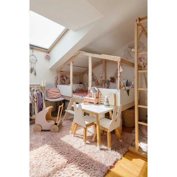 Bílá/v přírodní barvě domečková vyvýšená dětská postel 90x190 cm Parma – Marckeric-image-1