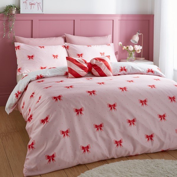 Růžové povlečení na dvoulůžko/prodloužené 230x220 cm Dotty Bows – Sassy B-image-1