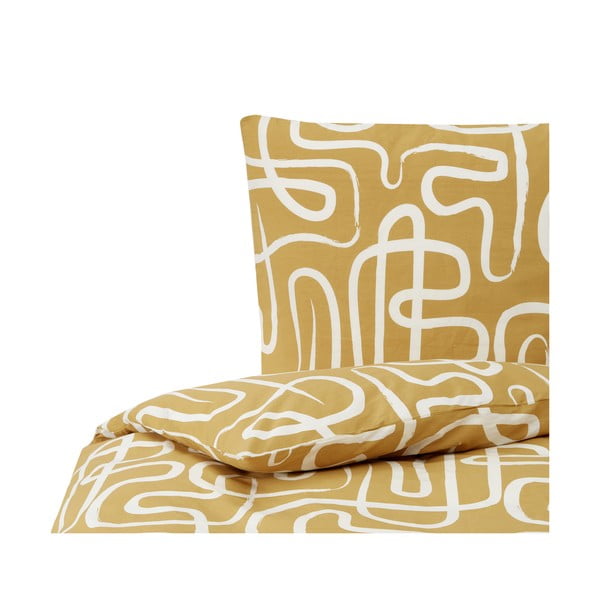 Žluto-bílé povlečení na jednolůžko z bavlněného perkálu Westwing Collection Malu, 135 x 200 cm-image-2