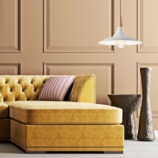 Bílé závěsné svítidlo s kovovým stínidlem ø 30 cm Ufo – LAMKUR-image-3