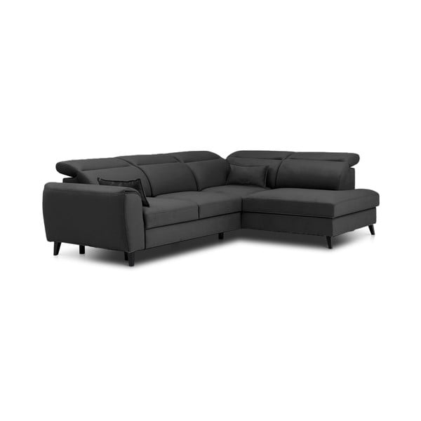 Tmavě šedá sametová rozkládací/s úložným prostorem rohová pohovka (pravý roh/do L) Noble – ELTAP-image-2
