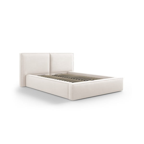 Béžová čalouněná dvoulůžková postel s úložným prostorem a roštem 140x200 cm Arendal – Cosmopolitan Design