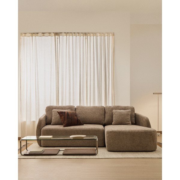 Taupe žinylková rozkládací rohová pohovka (pravý roh/s lenoškou) Laira – Kave Home-image-1