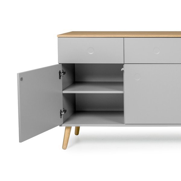 Šedý čtyřdveřový příborník s nohami z dubového dřeva se 4 zásuvkami Tenzo Dot-image-3