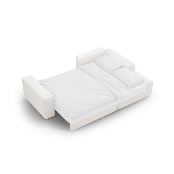 Bílá rozkládací rohová pohovka z textilie bouclé (pravý roh) Jodie – Micadoni Home-image-4