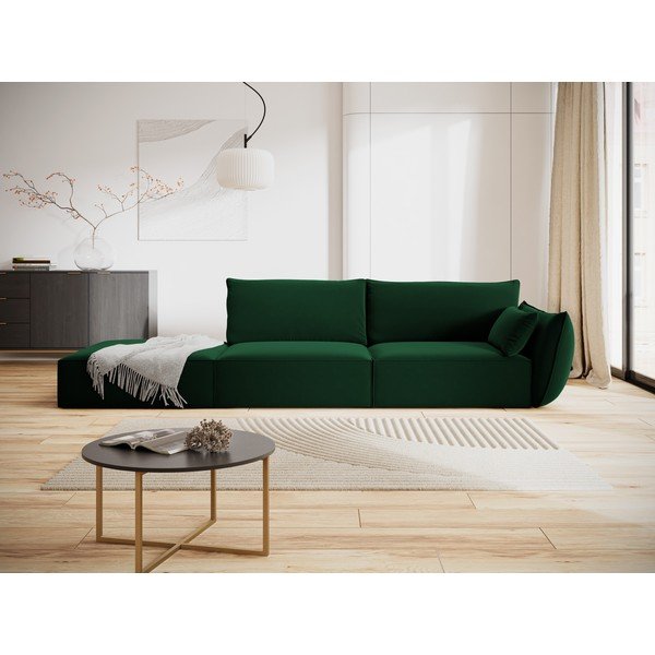 Tmavě zelená sametová pohovka pravý roh 264 cm Vanda – Mazzini Sofas-image-1