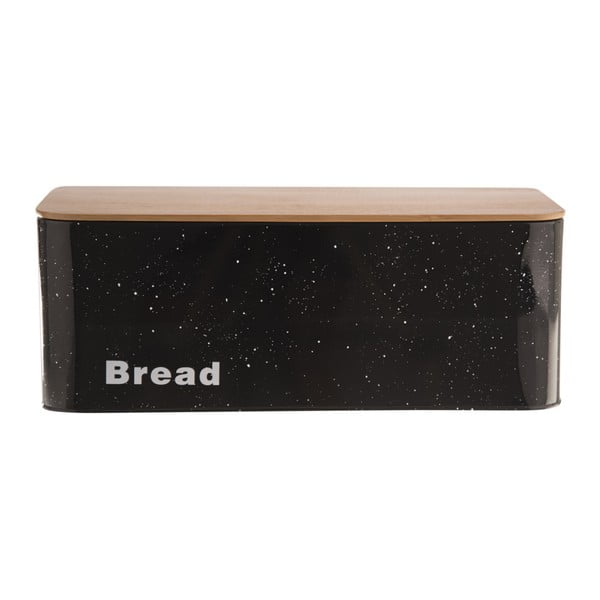 Černý plechový chlebník s dřevěným víkem Orion Bread Mramor
