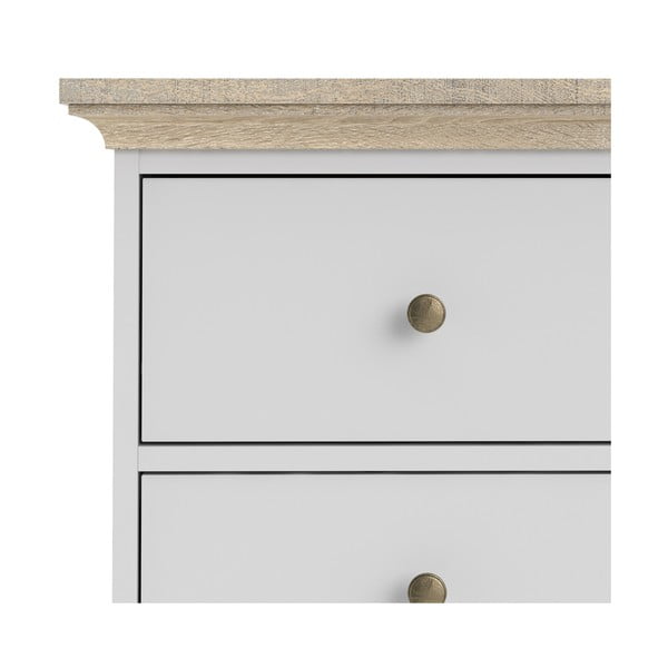 Bílá komoda s detaily v dubovém dekoru Tvilum Paris, 96 x 140 cm-image-1