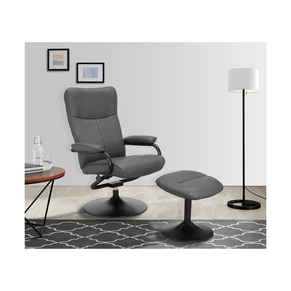 Šedé relaxační křeslo s podnožkou z imitace kůže Istad – Støraa-image-1
