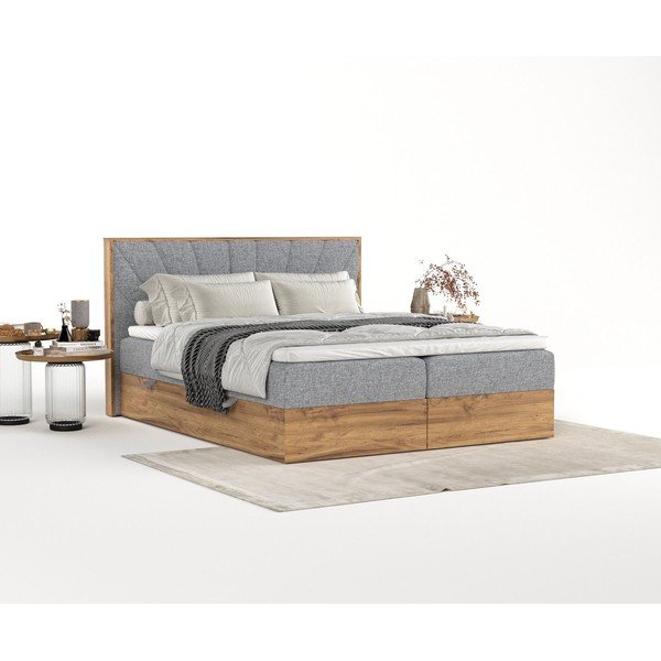 Boxspring postel s úložným prostorem v šedo-přírodní barvě 180x200 cm Asahi – Maison de Rêve-image-2
