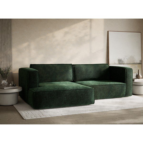 Tmavě zelená žinylková rozkládací/s úložným prostorem rohová pohovka (levý roh/s lenoškou) Velto – Maison de Rêve-image-4