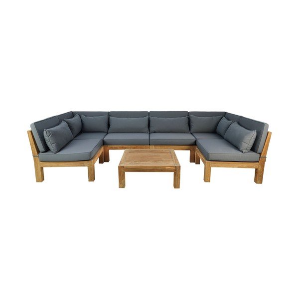 Šedý zahradní lounge set z teakového dřeva pro 6 osob Aruba - HSM collection