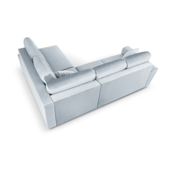 Světle modrá sametová rozkládací/s úložným prostorem rohová pohovka (pravý roh/do L) Kyoto – Cosmopolitan Design-image-4