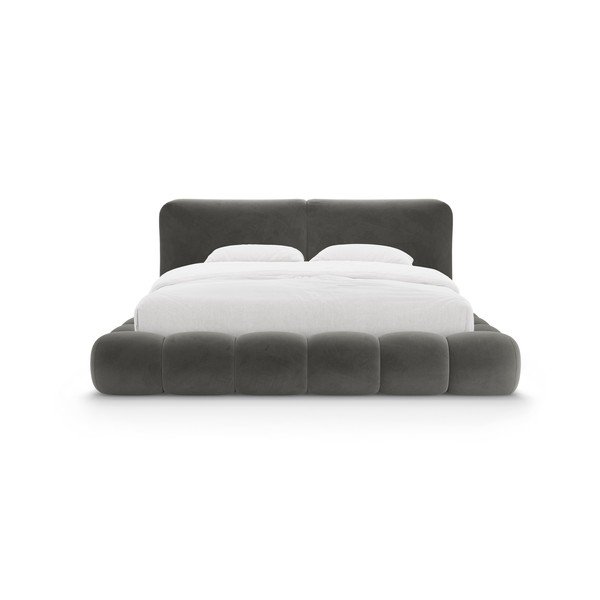 Tmavě šedá čalouněná dvoulůžková postel s úložným prostorem s roštem 160x200 cm Solange – Micadoni -image-4