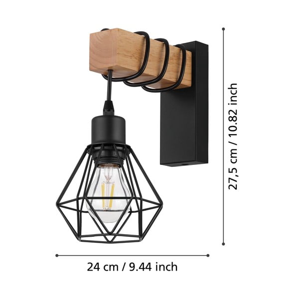 Nástěnné svítidlo v černé a přírodní barvě TOWNSHEND 5 – EGLO-image-2