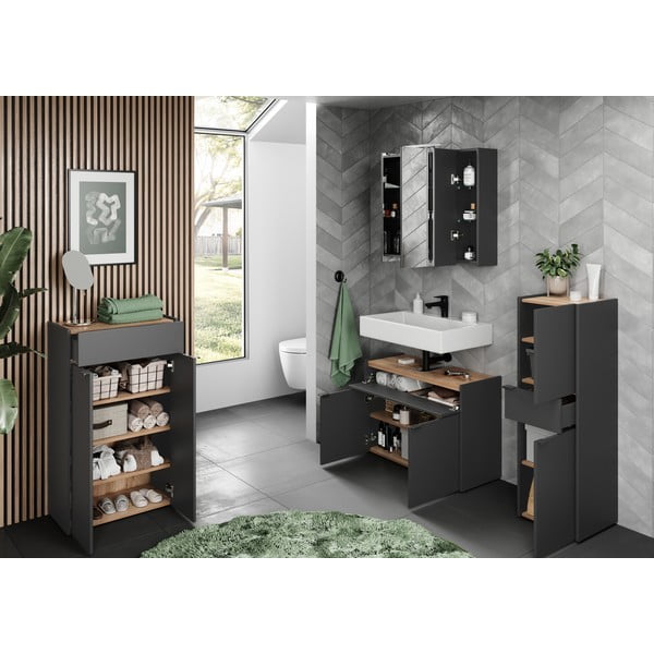 Antracitová vysoká koupelnová skříňka 34x111 cm Forano – Germania-image-4