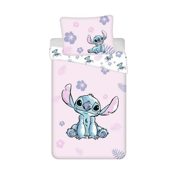 Světle růžové bavlněné dětské povlečení na jednolůžko 140x200 cm Lilo & Stitch "Pink" – Jerry Fabrics