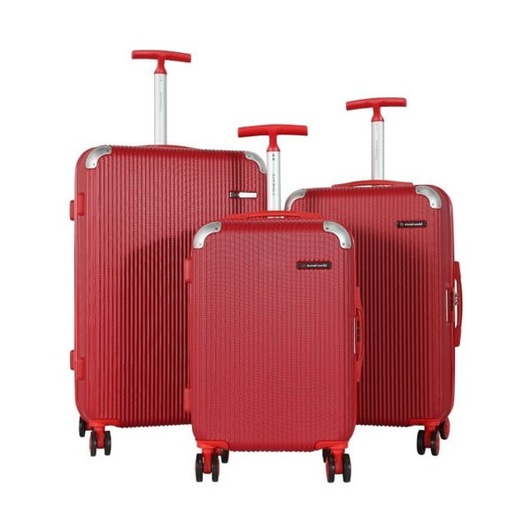 Sada 3 bordó červených cestovních kufrů na kolečkách Travel World Ebby