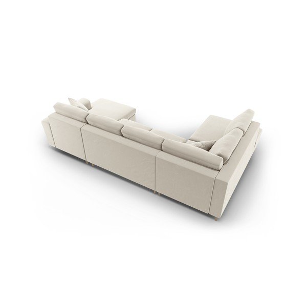 Béžová sametová rozkládací/s úložným prostorem rohová pohovka (levý roh/do "U") Kyoto – Cosmopolitan Design-image-4