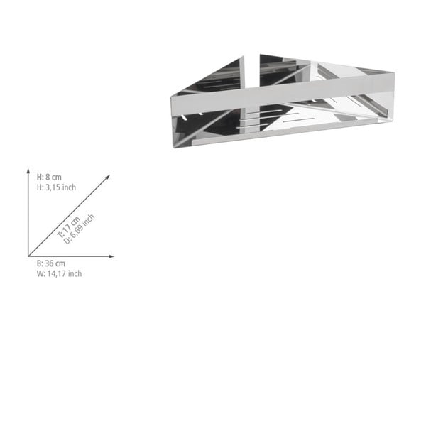 Rohová samodržící koupelnová polička z nerezové oceli v leskle stříbrné barvě Genova – Wenko-image-2