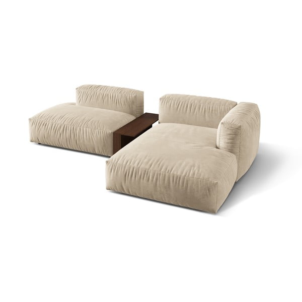 Béžová sametová modulární rohová pohovka (pravý roh/s lenoškou) Martina – Micadoni -image-2