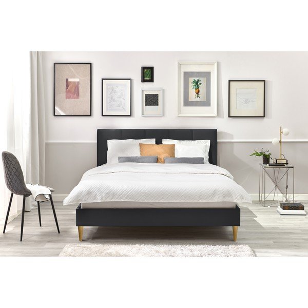 Antracitová čalouněná dvoulůžková postel s roštem 180x200 cm Vivara – Bobochic Paris-image-4