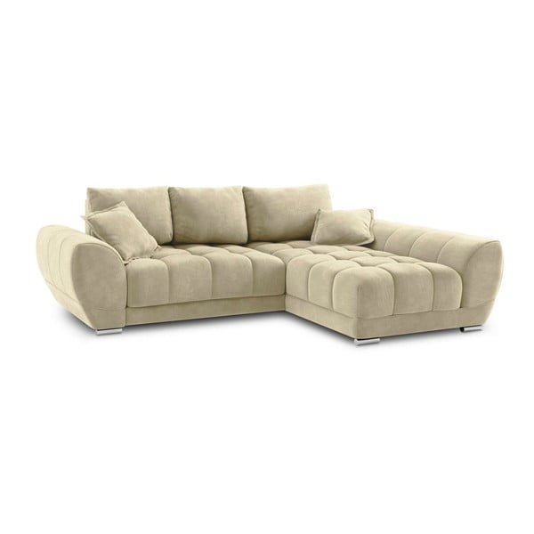 Béžová rozkládací rohová pohovka se sametovým potahem Windsor & Co Sofas Nuage, pravý roh-image-2