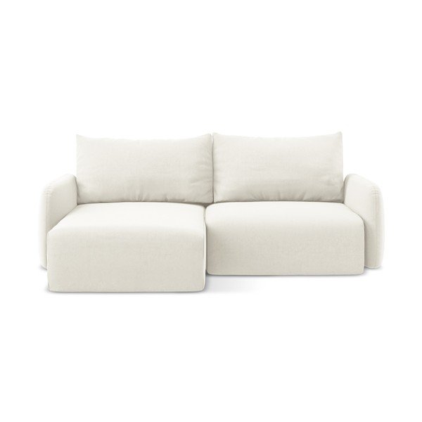 Krémová sametová rozkládací/s úložným prostorem rohová pohovka (levý roh/s lenoškou) Kalena – Makamii