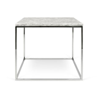 Bílý mramorový konferenční stolek s chromovými nohami TemaHome Gleam, 50 x 50 cm