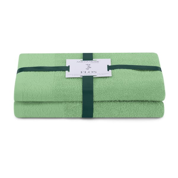 Světle zelené froté bavlněné ručníky a osušky v sadě 2 ks Flos – Restilo