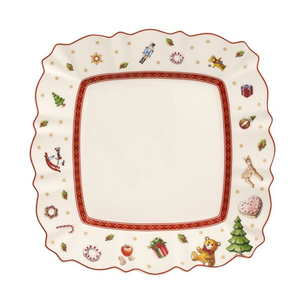 Bílý porcelánový servírovací talíř s vánočním motivem Villeroy & Boch, 22,5 x 22,5 cm