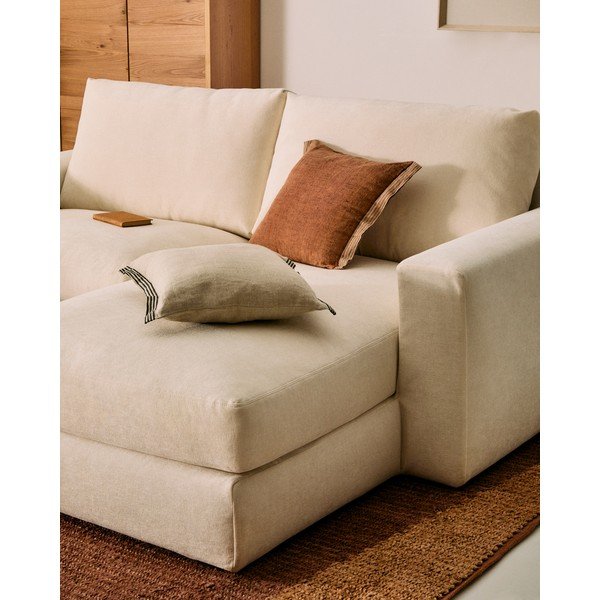 Béžová žinylková rohová pohovka (pravý roh/s lenoškou) Alea – Kave Home-image-1