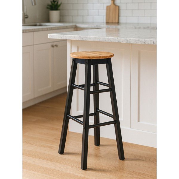 Černá/v přírodní barvě barová stolička z kaučukového dřeva (výška sedáku 74 cm) Chester – Premier Housewares-image-1