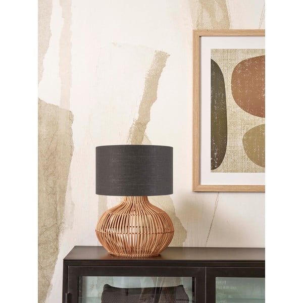 Stolní lampa s textilním stínidlem v tmavě šedo-přírodní barvě (výška 48 cm) Kalahari – Good&Mojo-image-2