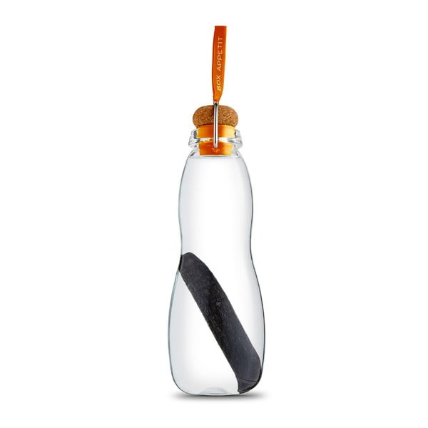 Oranžová skleněná filtrační láhev s neoprénovým obalem a binchotanem Black Blum Pure, 600 ml