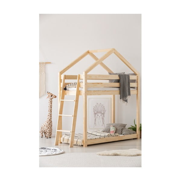 Patrová domečková dětská postel z borovicového dřeva v přírodní barvě 80x200 cm Mila DMPB – Adeko