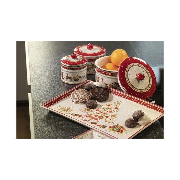 Červeno-béžový porcelánový servírovací talíř s vánočním motivem Villeroy & Boch, 40 x 27,5 cm-image-2